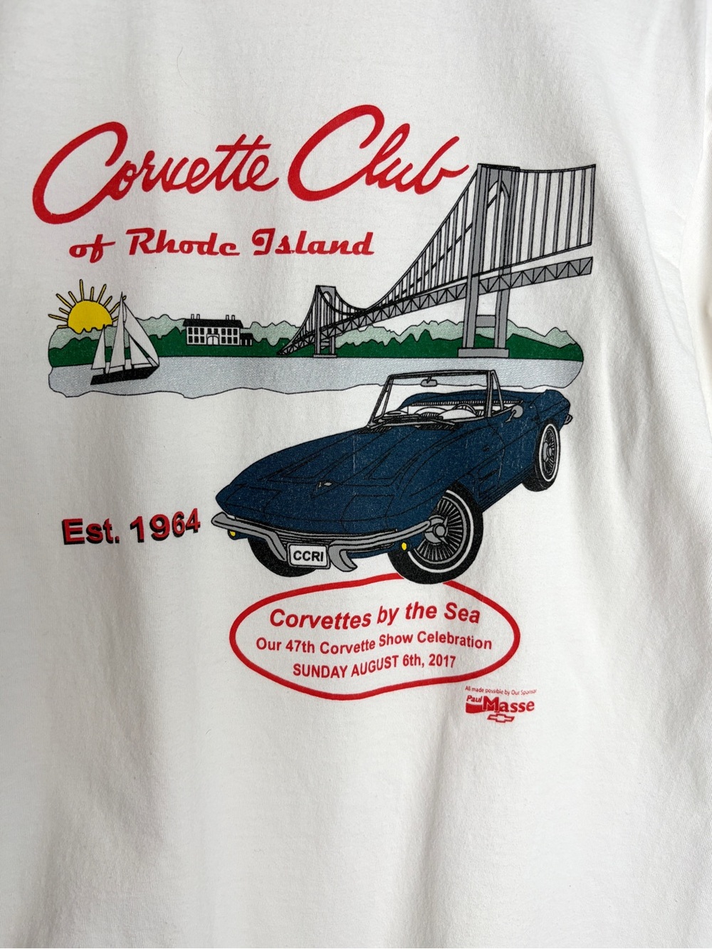 White 'Corvettes by the Sea 2017' Short-Sleeve Men's T‑Shirt, Sz L